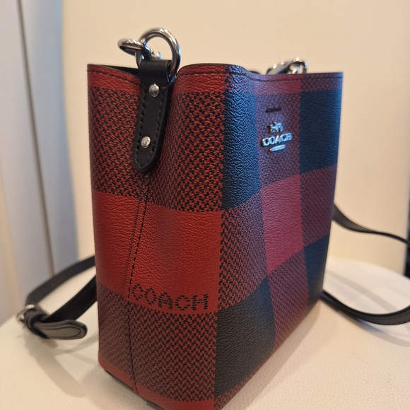 NWOT Coach Red & Black Plaid Mini Town Bucket Bag w/ Crossbody - Picture 4 of 4